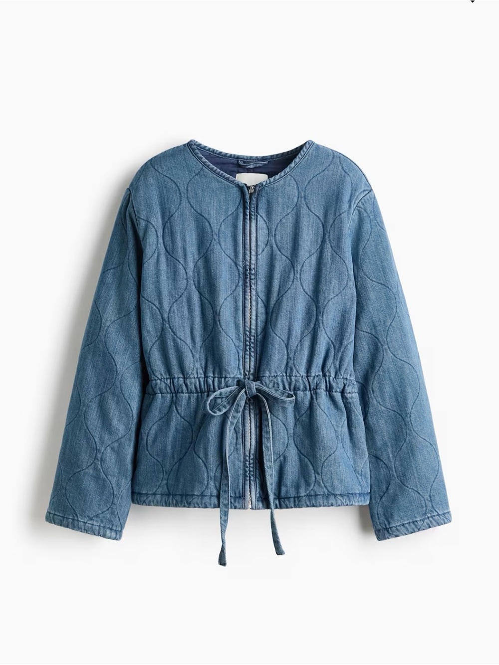 H&M Light Blue Quilted Denim Jacket with Waist Tie